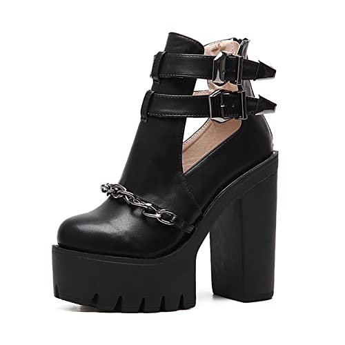 Bottes à talons hauts plateforme femmes bout rond bottines confortables
