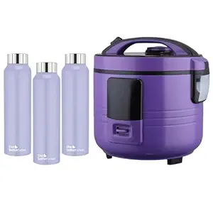 The Better Home FUMATO Cookeasy Automatic 500W Electric Rice Cooker 1.5L & Stainless Steel Water Bottle 1 Litre Pack of 3 Purple