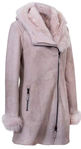 Women's Off-White Frost Grey Hooded Suede Merino Shearling Sheepskin Jacket2