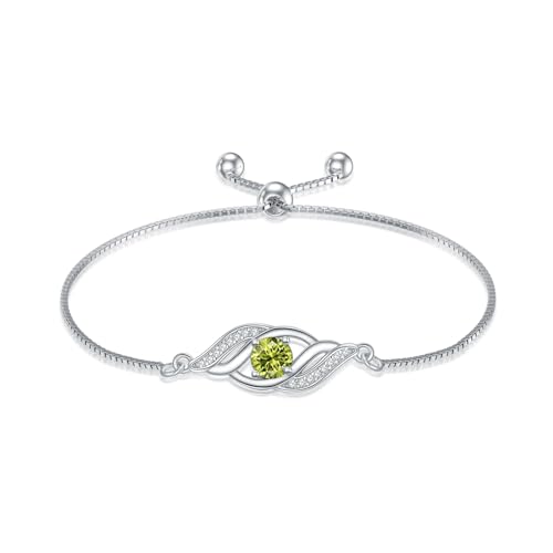 HPQQ Sterling Silver Infinity Peridot Link Bracelet