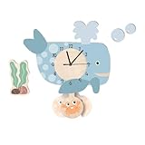 Amosfun Orologio da Parete Cartone Animato Balena Pendolo, Decorazione Murale Silenziosa per Aule, Camerette e Soggiorno, Facile da Appendere, Materiale Ecocompatibile
