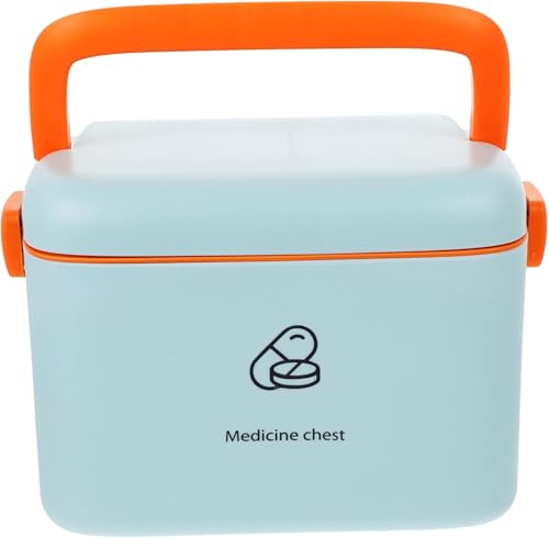Caixa de Medicamentos Remédios Primeiros-Socorros, Design Moderno Retrô Resistente com Alça Maleta Organizadora Trava de Segurança com Bandeja Necessaire para Casa Multiuso (Azul)