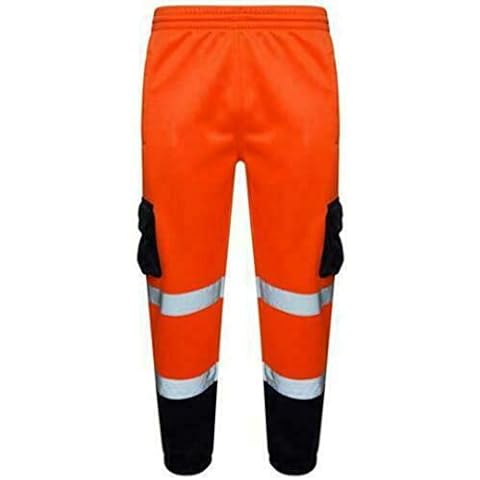 FASHION FAIRIES Adults Hi Vis Two Tone Waterproof Pants Fleece Cotton Mens Womens Work Wear Pocketed Pants High Visibility Trousers (Fleece Trousers Orange/Navy 5X-Large) Cover