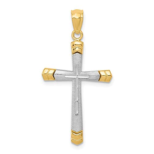 Solid 14k Yellow Gold Two Toned Gold DC Cross Pendant Charm - 31mm x 16mm