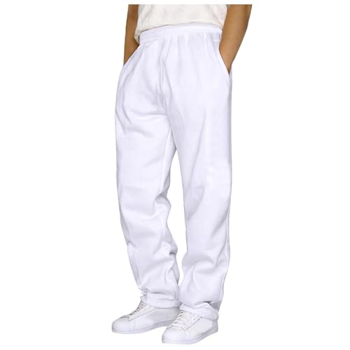 Men's Thermal Linen-Style Pants Elastic Waist Thickened Winter Casual Trousers with Pockets Jogger Sweatpants