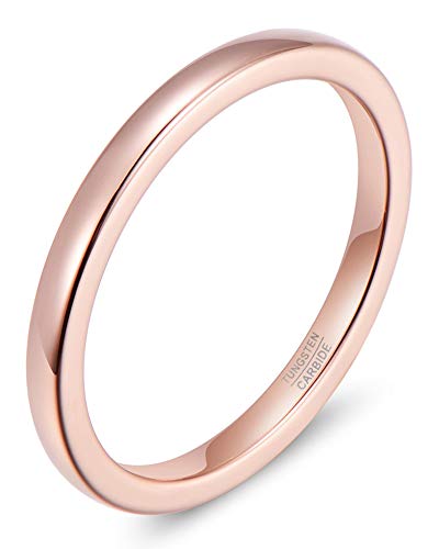 Lanchela & Co. Tungsten Carbide Ring Mens Wedding Band Domed,Thin Tungsten Ring Women,Engagement Promise,2mm 4mm 6mm 8mm,Rose Gold Black Silver White,Shiny Polished,Comfort Fit(2mm,Rose,Size7)