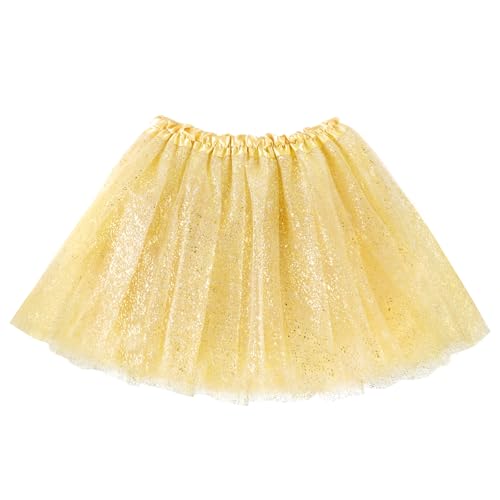 3 Layered Tutus for Girls Elastic Dance Tulle Tutu Skirts Toddlers Foil Printed Tutu for Halloween Cosplay Party Supplies 3-8 Years Gold