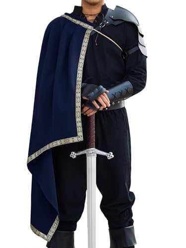 Runcati Mens Renaissance Shawl Half Shoulder Cape Medieval Samurai Cloak LARP Warrior Ren Faire Halloween Costume