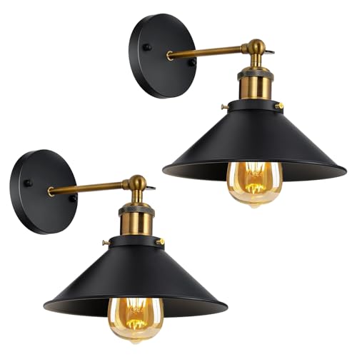 DELIPOP 2 Pezzi Lampade da Parete Industriale Vintage, Applique da Parete Interno in Metallo, E27 Regolabile Plafoniere per Cucina Camera da Letto Soggiorno Corridoio, Nero