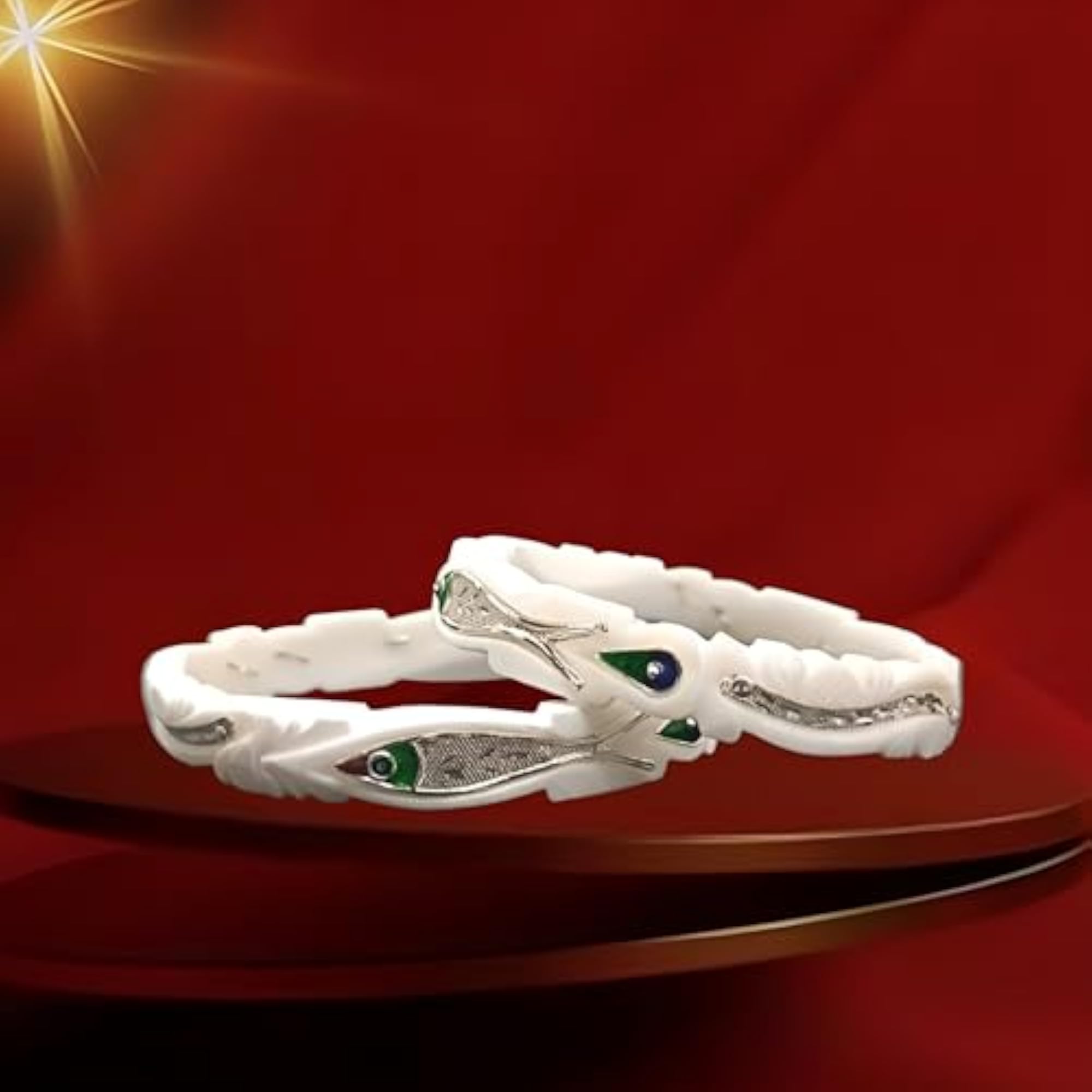 Women's Graceful Bengali Silver White Bangles, Velvet Box Gift