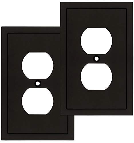 Modern Edge Decorative Wall Plate Switch Plate Outlet Cover, Durable Solid Zinc Alloy (Single Duplex 2PK, Matte Black)