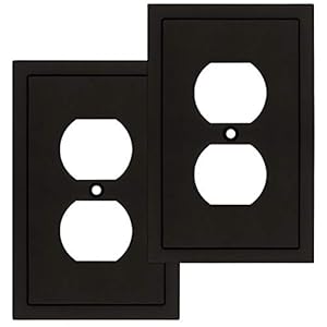 Henne Bery Modern Edge Decorative Wall Plate Switch Plate Outlet Cover, Durable Solid Zinc Alloy (Single Duplex 2PK, Matte Black)