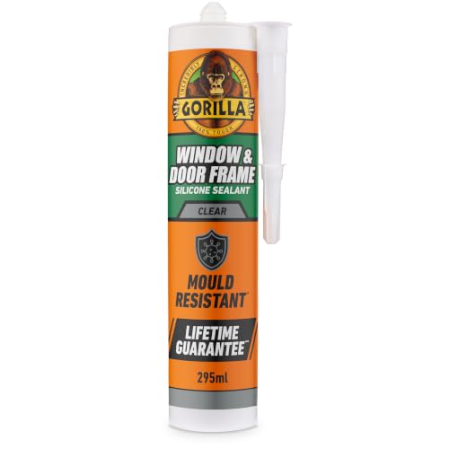 Gorilla Window & Door Clear Silicone Sealant 295ml Mould Resistant 100% Waterproof Sealant Rain Ready in 30 Minutes Shrink & Crack Proof Sealant | Use on Window Frames Doors & More