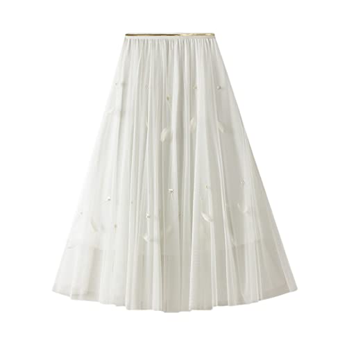 Jupe plissée taille haute femme vêtement blanc uni jupe longue taille unique