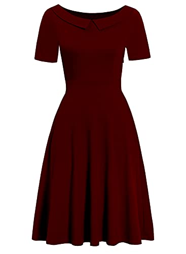 Image of Women's Elegant Vintage Dresses Knee Length Casual Floral Print Work Party Peter Pan Collar A-Line Dress with Pockets 978