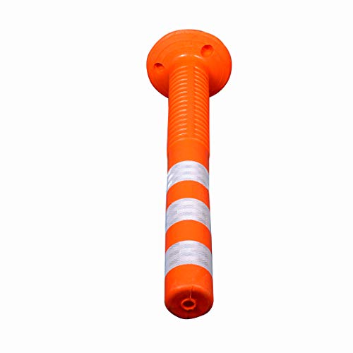 Image of Ladwa Flexible Plastic Spring Post Barrier (Pack of 1) High Grade Elastomeric Polymer Material With 3 White Reflective Tapes Easy To Install Safety T-Top Bollard Barrier Parking Block (Orange)