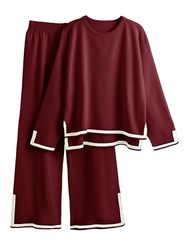 Tanming Women's 2 Piece Outfits Long Sleeve Knit Sweater Top Wide Leg Pants Lounge Sets...