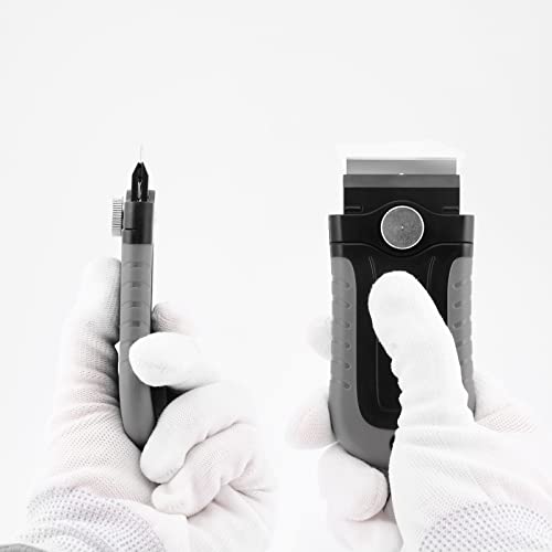 Gomake Locking Razor Blade Scraper With Safety Cap, Glass Cooktop Scraper With 10Pcs Stainless Steel Blades For Glass Clean, Paint And Old Label,Decal Sticker Remover, Stove Top Scraper Tool-Grey #TOP6