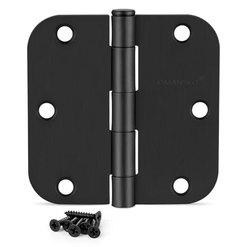 24 Pack Black Door Hinges, 3.5 x 3.5 Inch Black Hinges for Interior Doors 3 1/2 Inch Hinges for Residential Doors, 5/8'' Radius Corners