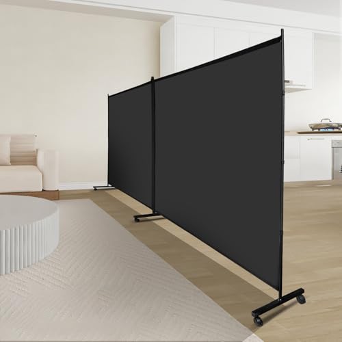 MAYOLIAH Indoor Room Divider 2 Large Panels on Wheels, 142”W x 75”H Rolling Privacy Screen, Portable Wall Divider W/Cover Strip for Home Office Partition, Black by MAYOLIAH - Image 6