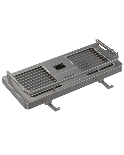 KeZaara Estante Ducha sin Taladro, Estanteria Baño Gris Oscuro, Jabonera Ducha Plastico ABS-con 2 Ganchos y un Soporte de Ducha Adecuado para Barras de Ducha de 18 a 25 mm, 1 Pieza