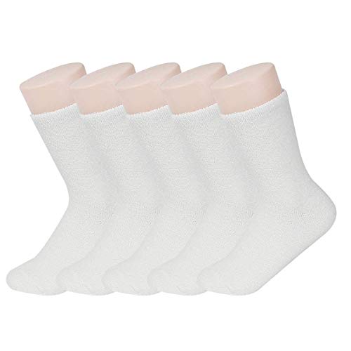 LERTREE 5 Pairs Womens Fuzzy Socks Soft Winter Warm Solid Socks for Ladies (White)