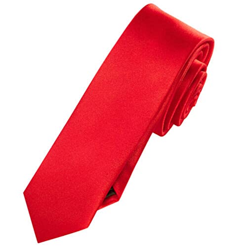 Skinny Tie for Men | Slim Narrow Necktie for Wedding, Business & Formal | Woven Striped Design, 100% Polyester Satin, 57 Inch Long (Red Tie)