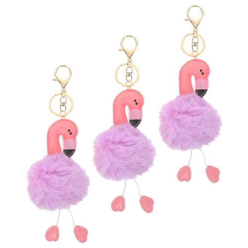 Tofficu Llaveros de Flamenco Esponjosos 3 Piezas Morado, Colgantes Decorativos para Llavero, Mochila y Billetera, Accesorios de Moda para Mujer, Decoración para Colgar Bolsos