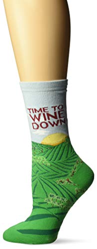 K. Bell Women's Play on Words Novelty Casual Crew Socks, Wine Down (Blue), Shoe Size: 4-10