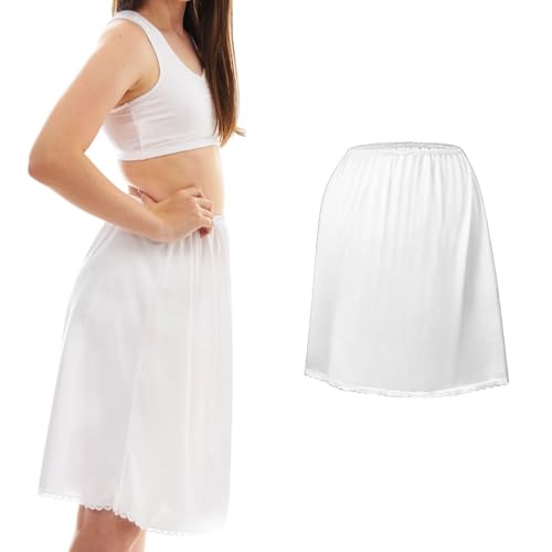 Girl's Half Slip Underdress, Non-cling, Silky Nylon Material, White or Black, Comfortable Covered Waistband and Lace Hemline