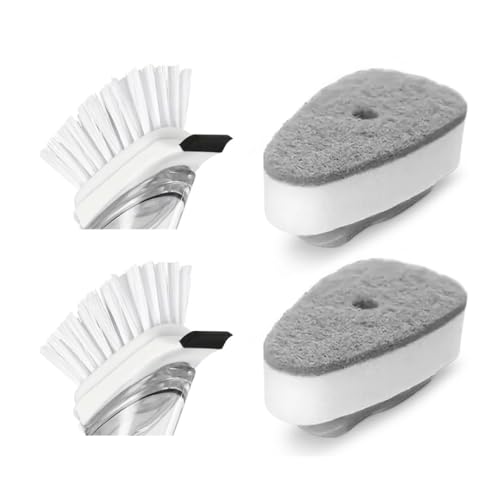 Ersatzbürste für Spülbürste mit Spülmittelspender, 4er Set, Ersatzkopf, Schwammaufsatz, Bürstenaufsatz