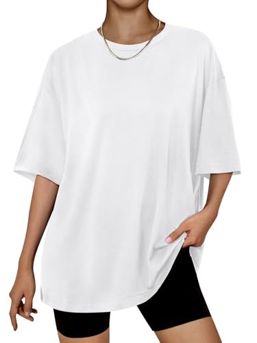 LILLUSORY Womens Oversized T Shirts UK Summer Plus Size Gym Tops White L