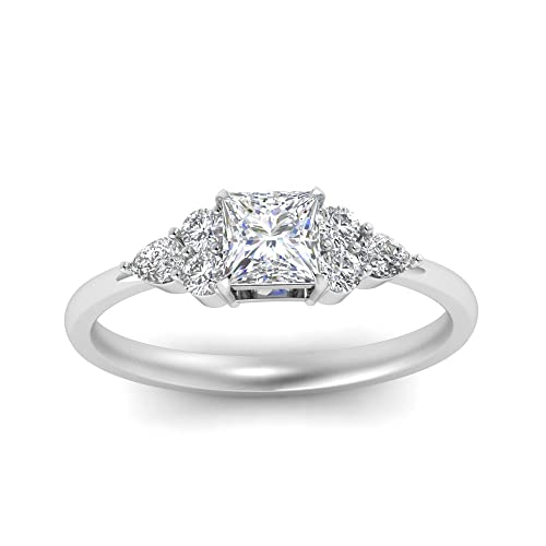 Image of Choose Your Gemstone Princess Shape Accented Engagement Ring 925 Sterling Silver Minimal Modern Design Birthday Gift Wedding Gift Side Stone Engagement Rings : US Size 4 to 12