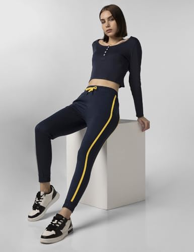 Image of FYLTR Women's Joggers with Side Tape Detailing - Elasticated Waistband | Contrast Drawstring | Elasticated Hem | Trackpants for Women | Winter Joggers for Women