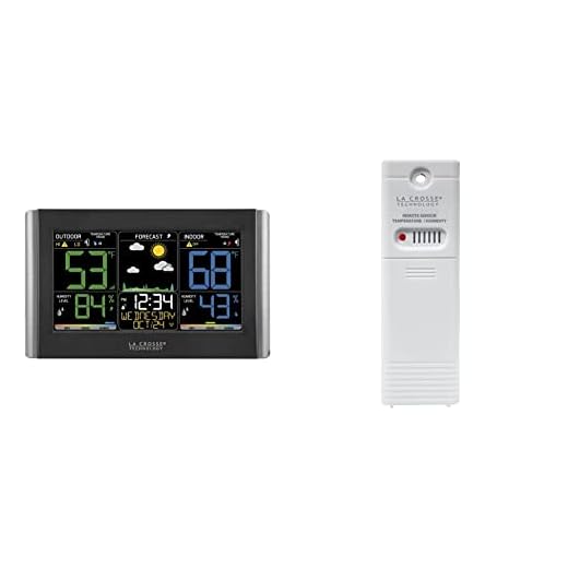 La Crosse Technology C85845-1 Color Wireless Forecast Station & Crosse Technology TX141TH-BV3 Thermo-Hygrometer Sensor, Beige