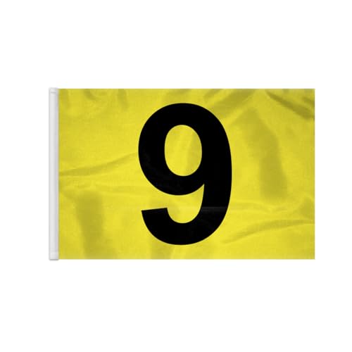 AGAS Numbered Golf Flags - 14 x 20 inch Numbered Flags for Golf Course No 9 - Yellow Putting Green Flags with Black Numbers - Golf Flag 9 - Outdoor Nylon 18 Hole Golf Flags Yellow & Black Putting Green Golf Flag Tube #9