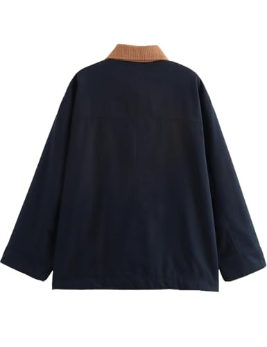 Womens Oversized Barn Jacket Corduroy Collar Button Down Lapel Collar Jackets Casual Outwear with Pockets2