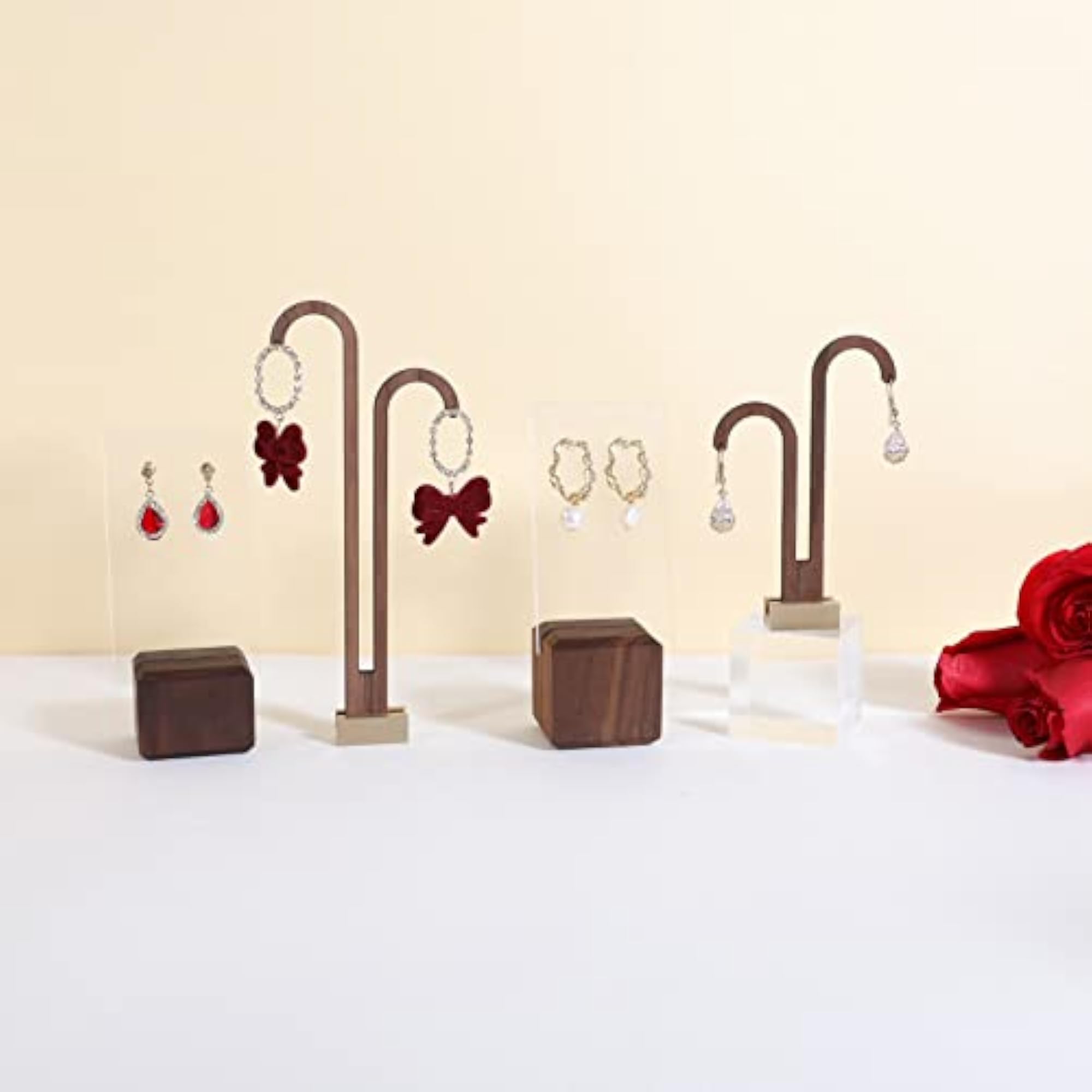2 Pcs Walnut Earring Display Stands for Boutique