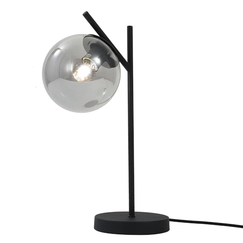 Image of Black Table Lamp Vintage Metal Desk Lamp Modern Smoke Gray Glass Globe Nightstand Lamp Nordic Bedside Lamp for Living Room Bedroom Office