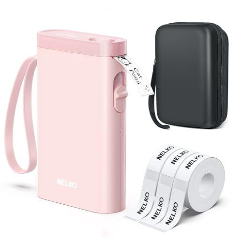 Nelko Label Maker Machine with Tape, P21 Bluetooth Label Printer with 3 Tapes & Case, Wireless Mini Label Makers with Multiple Templates Icon Font Custom for School Office Home, Pink
