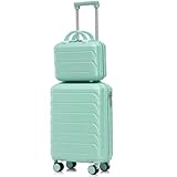 Luccalily 2-Piece ABS Hard Shell Lightweight Carry-On Luggage Set (14' & 20'), 360-Degree Spinner Wheels, Adjustable Telescopic Handle and Combination Lock for Travel, Mint Green