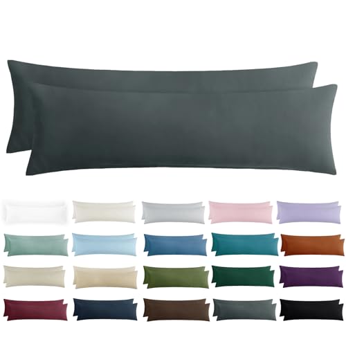 Tifschlaf Seitenschläferkissen Bezug 40 x 145 - Kissenbezug 40x145 Seitenschläfer Kopfkissenbezug 2er Set Anthrazit mit Reißverschluss aus Mikrofaser Weich 145x40 cm Grau Pillow Case