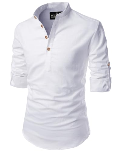 Univibe Full Sleeve Chinese/Rounded/Mandarin Collar Pure Cotton Casual, Wedding, Party, Festival Stylish Latest Short Length Slim fit Kurta Style Shirt for Men and Boys.