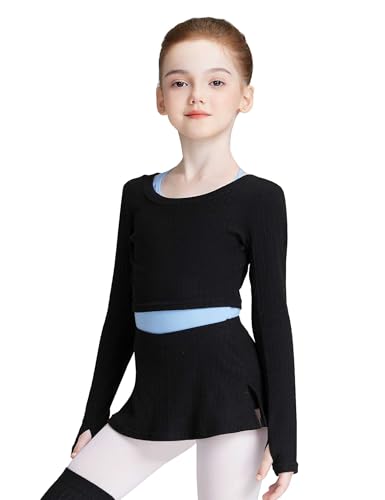 Image of Knit Crop Girls Dance Sweater and Pull on Ballet Skirts Set Athletic Ballet Warm up for Training