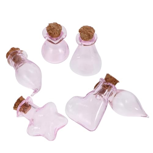 HOLIDYOYO 6 Piezas mason jars botellas de muestra paso botellas pequeñas con tapas tarritos con tapa de corcho botellas cordiales soda pequeños frascos con corcho mini botellas Vidrio rosa