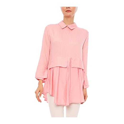 fashionByShe - Damer tunika – dam lång skjorta – dam lång blus – dam långärmad tröja – tesdörr – Abaya, Rosa-2, 40 SE
