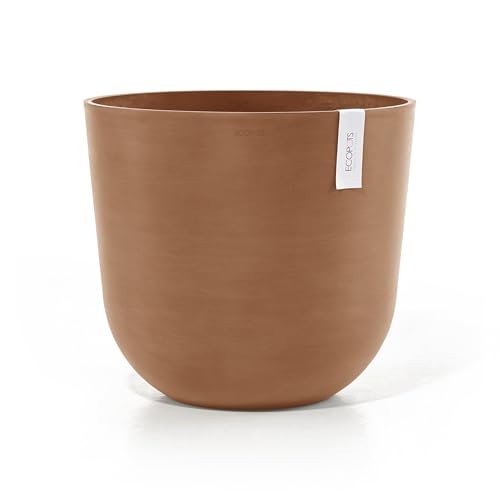 Ecopots Oslo Durable Modern Round Indoor/Outdoor Recycled-Based Composite Flower Pot Planter, Terracotta Color, 17.75'