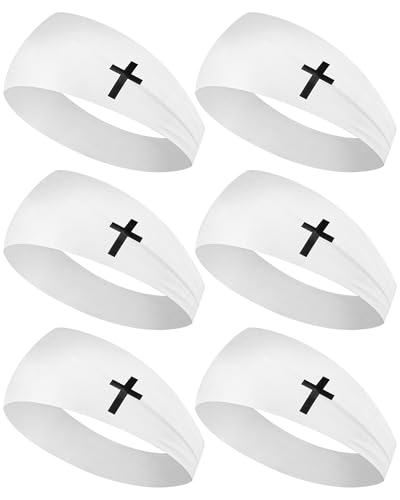 Image of Shihanee 6 Pcs Christian Headbands for Men Jesus Athletic Sweatbands Moisture Wicking Football Baseball Sports Hair Bands