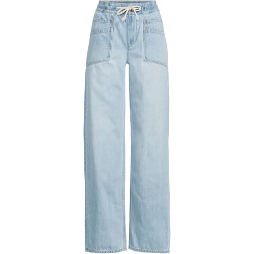 Lands' End Women's Lightweight Denim High Rise Relaxed Straight Pull On Pocket Jeans3