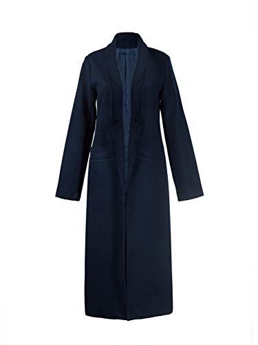 PERSUN Women Gray Woolen Lapel Long Sleeve Longline Coat (Medium, Blue)